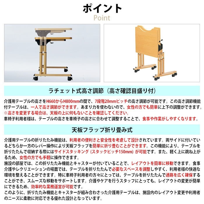 介護用テーブル 高さ調整 キャスター付き 介護テーブル 介護施設テーブル 昇降式 E-FIT-0960Q 幅900x奥行600x高さ660～800mm ソフトエッジ巻 老人ホーム デイサービス グループホーム ソフトエッジテーブル 車椅子対応テーブル