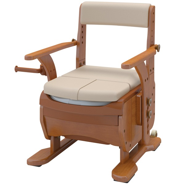 木製ポータブルトイレ アームレスト付き 家具調トイレ セレクトR ひじ掛けノーマル ワイド幅【標準便座