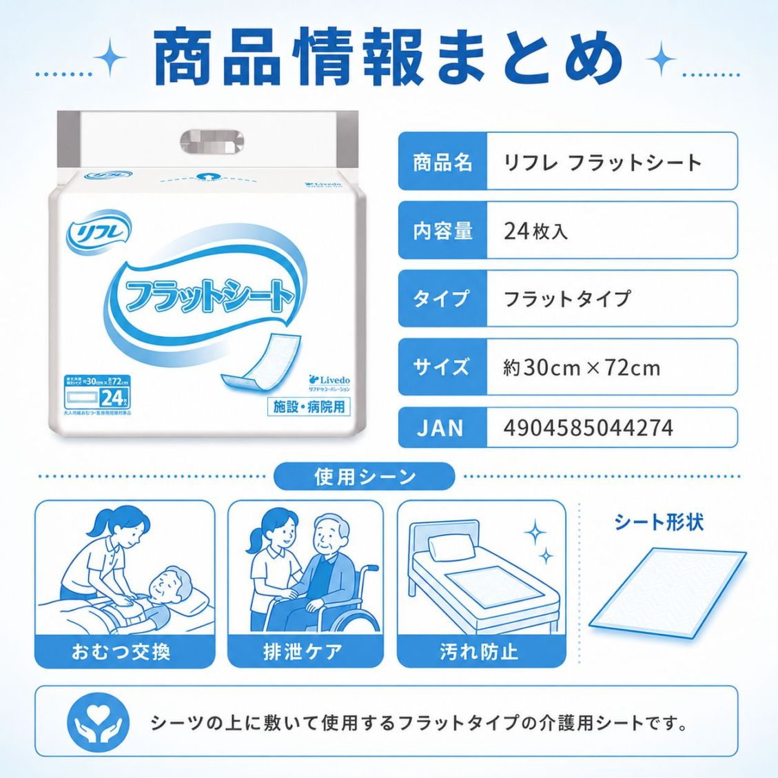 大人用紙おむつ リフレ フラットシート 24枚入 介護用シート フラット
