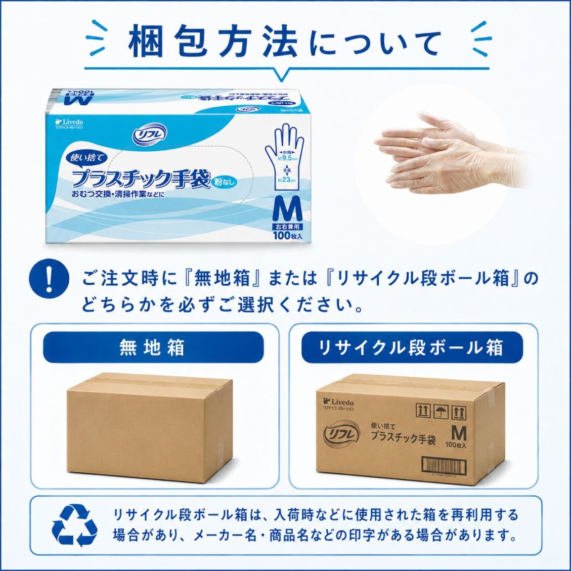 リブドゥ リフレ 使い捨てプラスチック手袋 粉なし Mサイズ 100枚入×11箱 リフレ プラスチック手袋 粉なし Mサイズ 100枚入 パウダーフリー