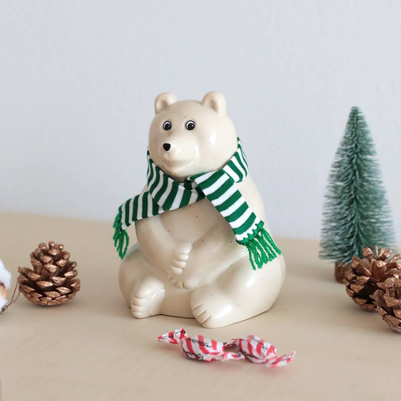 数量限定 グリーンボーダーマフラー付白くま貯金箱 PolarBearMoneybox 2023年 緑 ボーダーマフラ− 置物 オブジェ 白クマ 白熊 しろくま 白くま フィンランド 数量限定 北欧 定