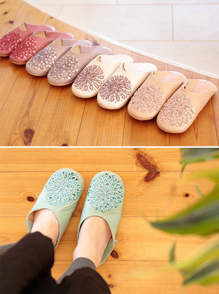 スリッパ ルーム シューズ ディアモロッコ ビーズ バブーシュ Dear Morocco スパンコール 刺繍 レディース 春 夏 夏用 革 モロッコ 未分類 楽しい北欧雑貨店 Kakko
