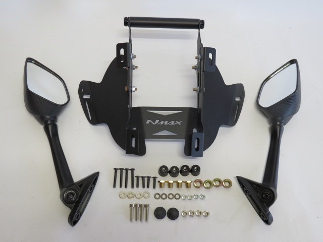NMAX nmax125/155 n-max V3 2025 以降 ミラー 車体移設 ブラケット ホルダーマウントクランプ& カーボン調 ミラー セット|NMAX|YAMAHA