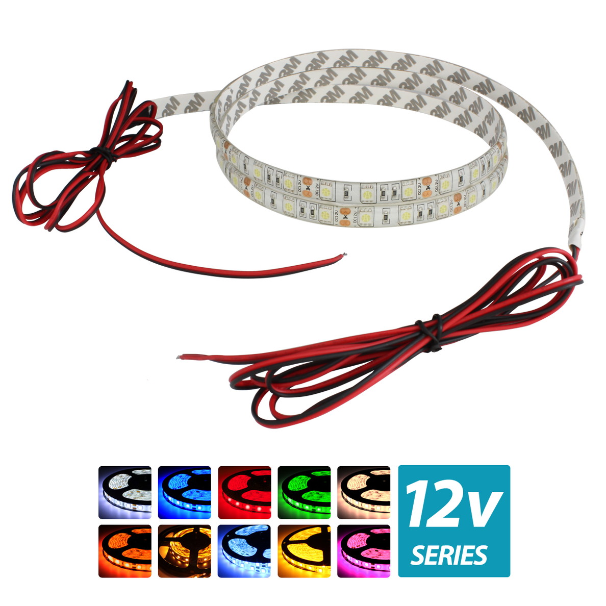 LEDテープライト 防水 12V 60cm 3チップ 白ベース ケーブル1.5m