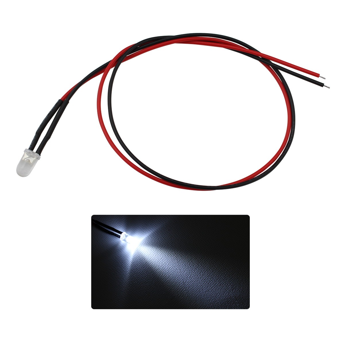 LED 発光ダイオード 5mm 砲弾型 白色 25000～28000mcd ケーブル付き