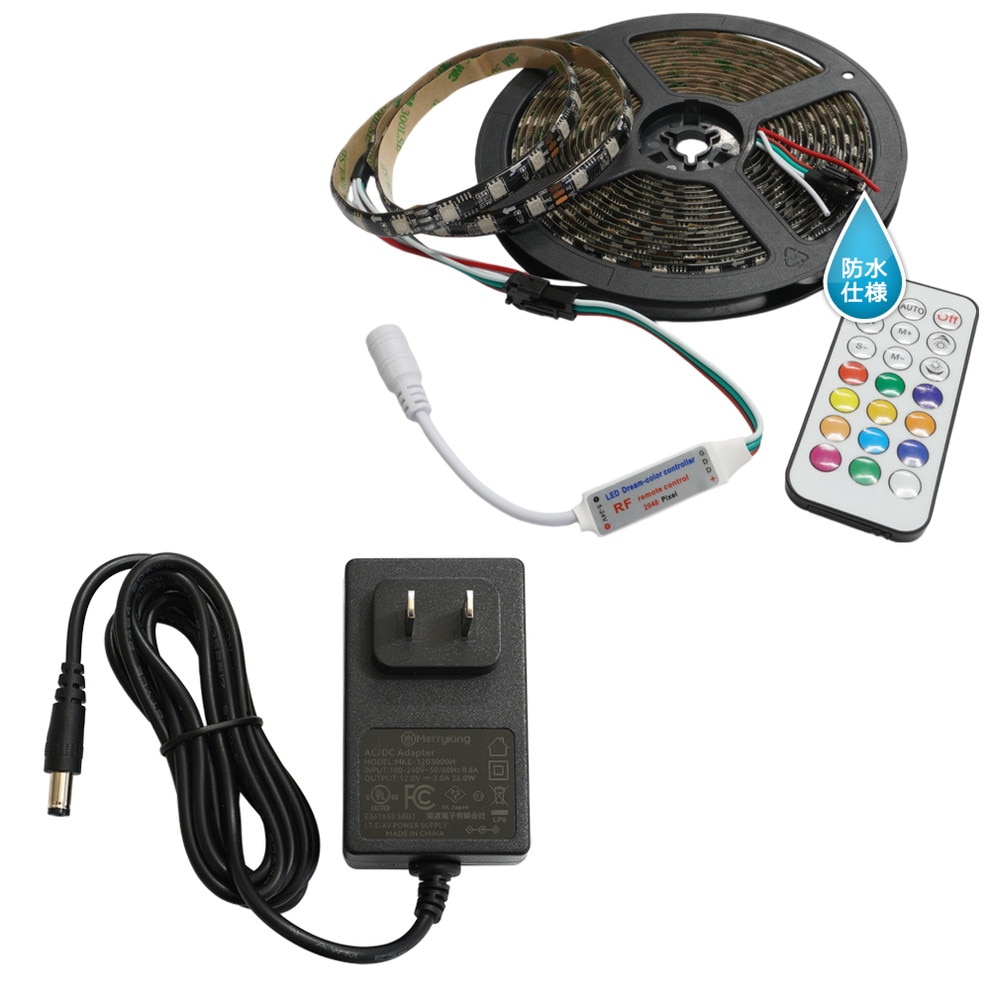 ήLEDơץ饤 ɿ RGB 12V 5m ١ RF⥳դ 5050SMD 366⡼+3A ץå