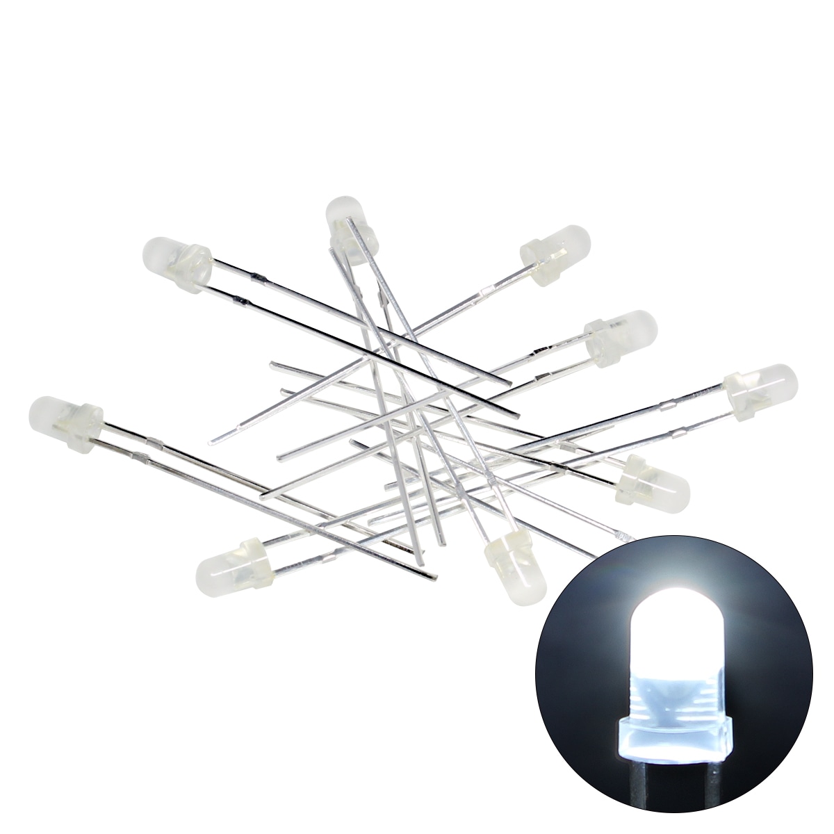 LED 3mm ˤƷ  򿧥 2000-3000mcd 6500-7000K 3.2-3.4V 100