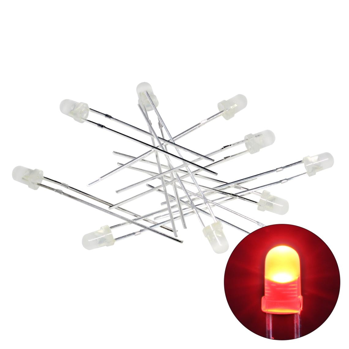 LED 3mm ˤƷ ֿ 򿧥 600-800mcd 620-625nm 1.8-2.0V 100