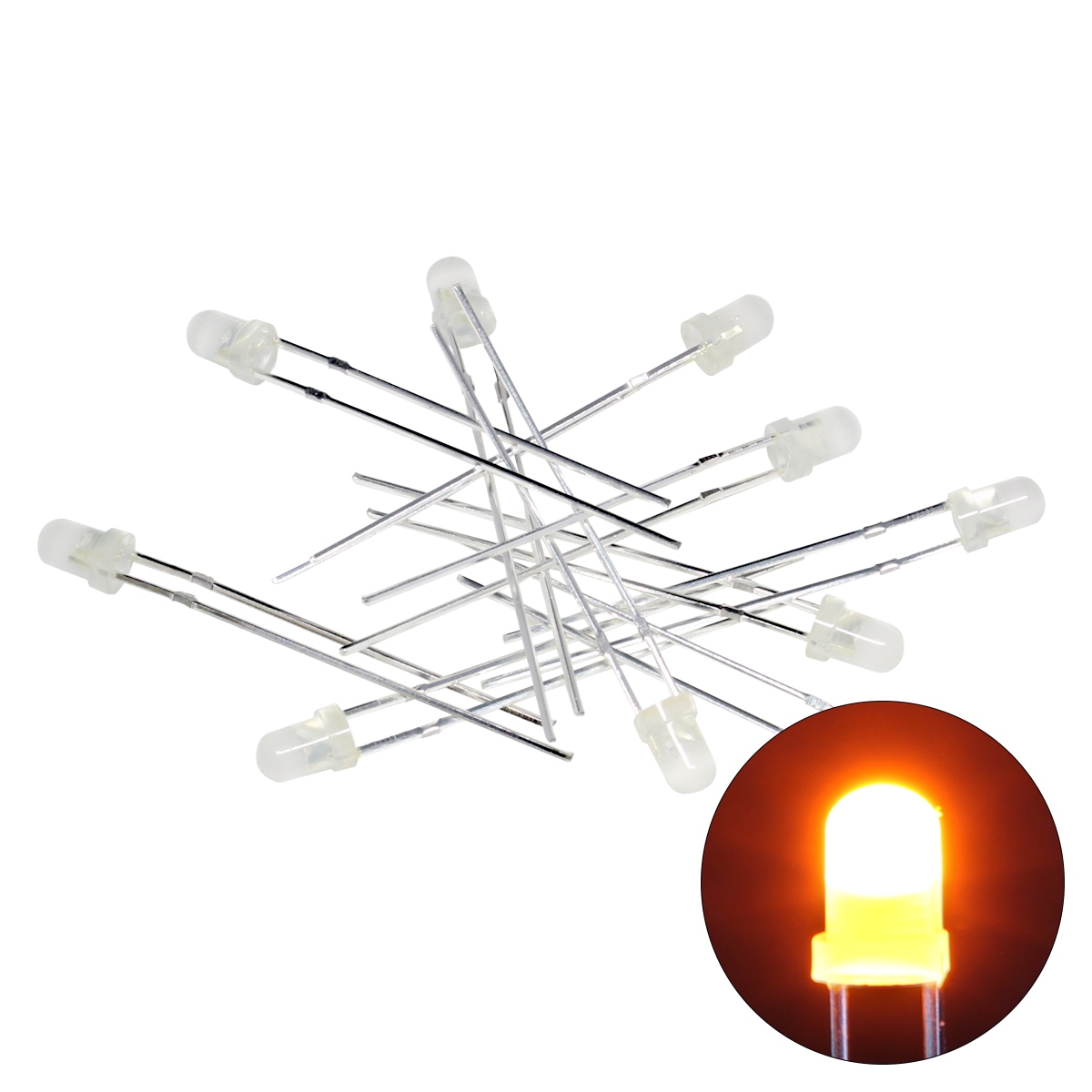 LED 3mm ˤƷ 󥸿 򿧥 600-800mcd 605-610nm 2.0-2.2V 100