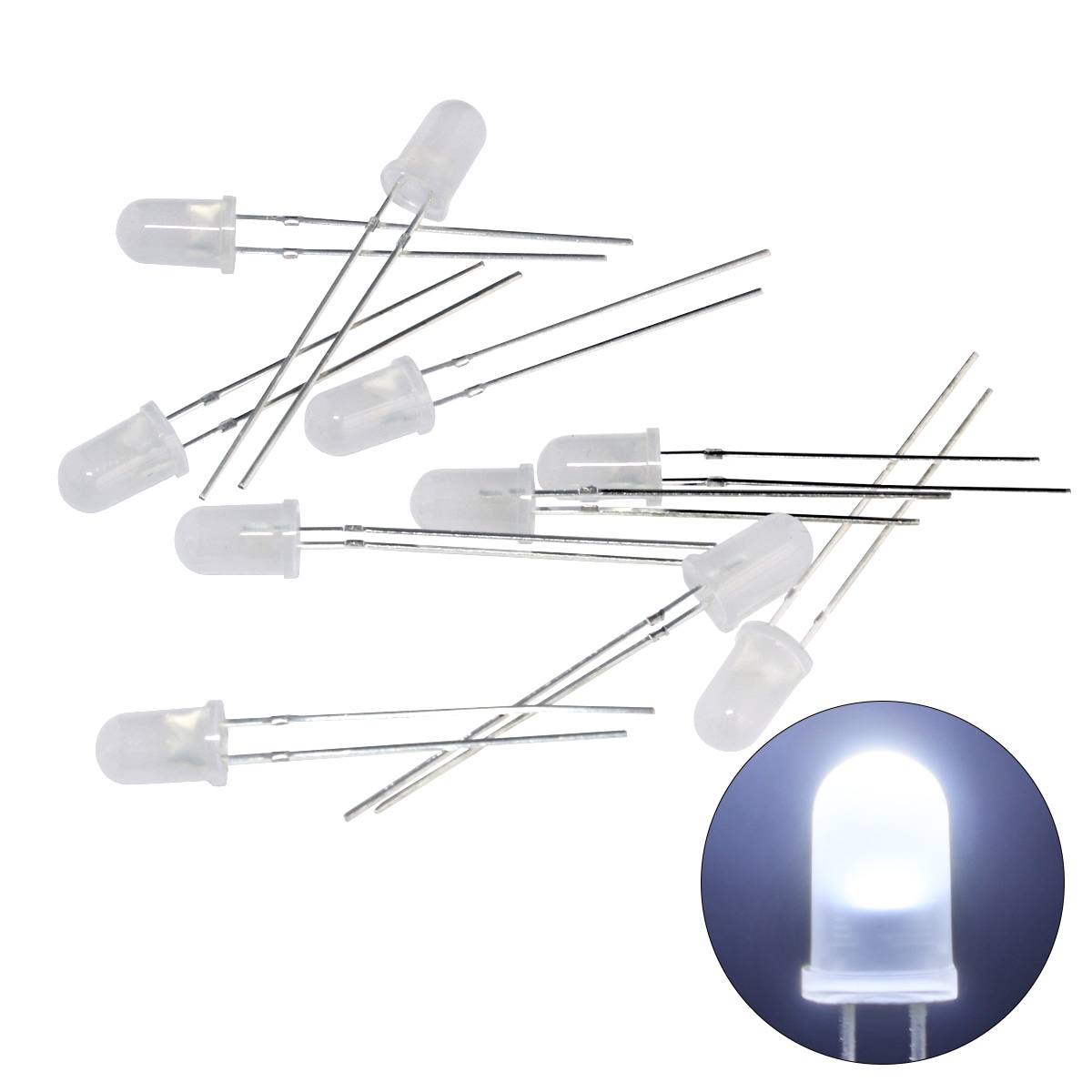 LED ȯ 5mm ˤƷ  򿧥 4000-6000mcd 6500-7000K 3.2-3.4V 100