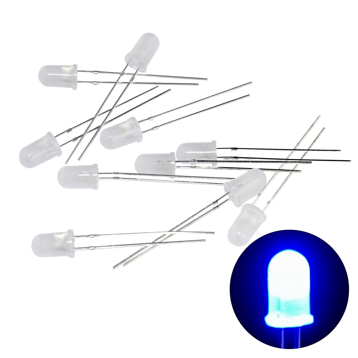 LED ȯ 5mm ˤƷ Ŀ 򿧥 1000-1200mcd 460-465nm 3.0-3.2V 100