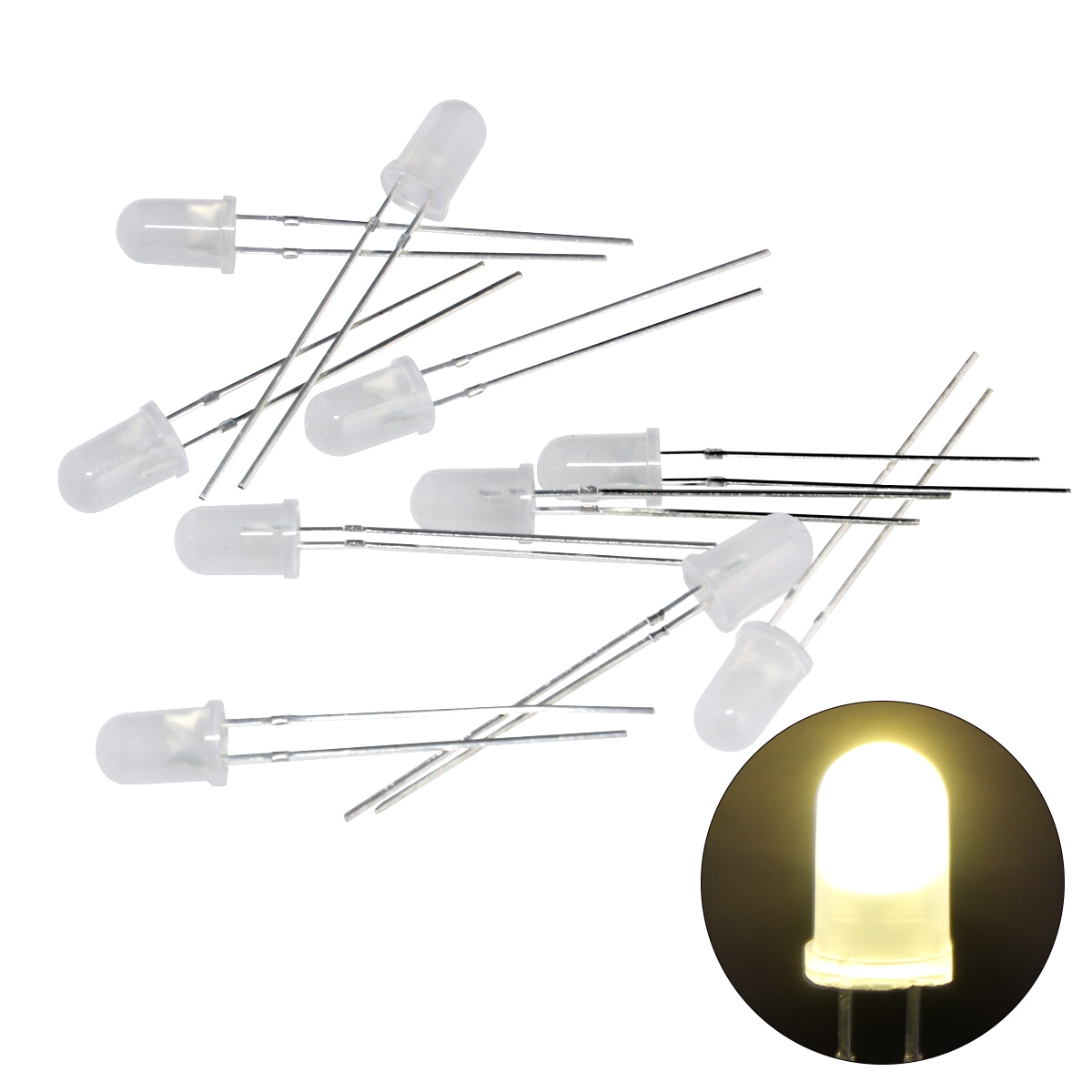 LED ȯ 5mm ˤƷ ŵ忧 򿧥 4000-6000mcd 3000-3200K 3.0-3.2V 100