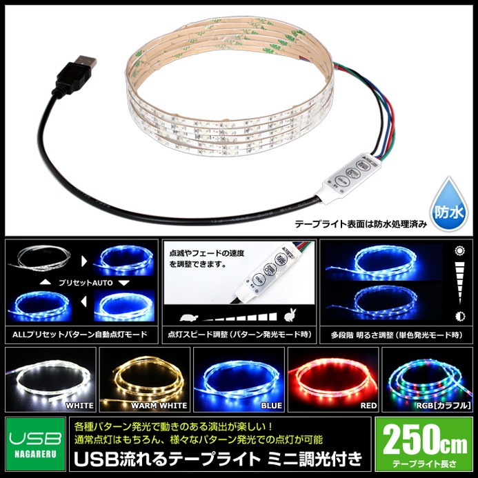 USB ή���LED�ơ��ץ饤�� �ɿ� 1206 SMD ��١��� 2.5m DC5V ����ȥ�������η�
