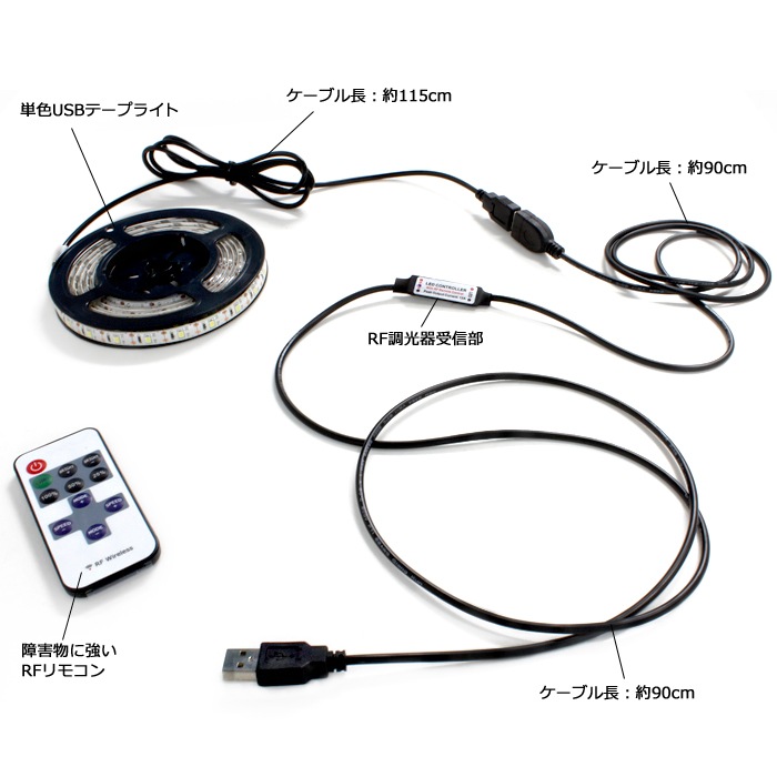 USB LED�ơ��ץ饤�� ñ�� 1way  50cm Ĵ����ǽ RF��⥳�󥻥å� DC5V