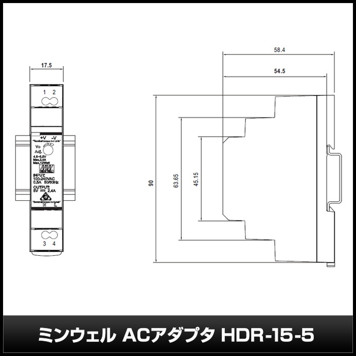 �����å����Ÿ� 5V 2.4A 12W ľή���경�Ÿ� DIN�졼���б� Meanwell HDR-15-5