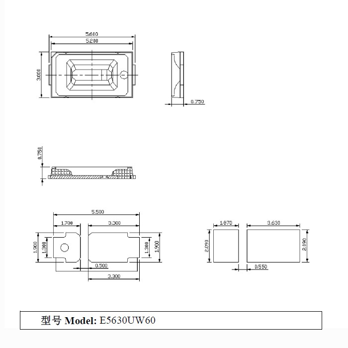LED���å� SMD 5630 �� �ۥ磻�� �Żҹ��� DIY 3.0V-3.3V 6500K-7000K E5630UW60 20��