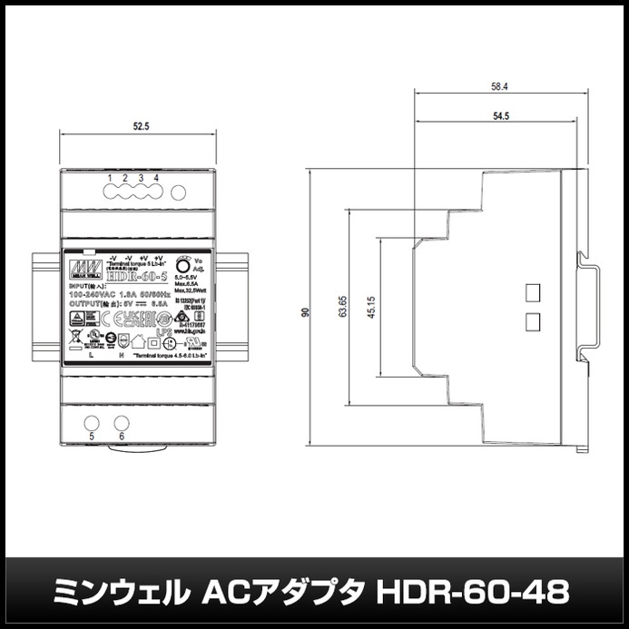 �����å����Ÿ� 48V 1.25A 60W ľή���경�Ÿ� Meanwell HDR-60-48