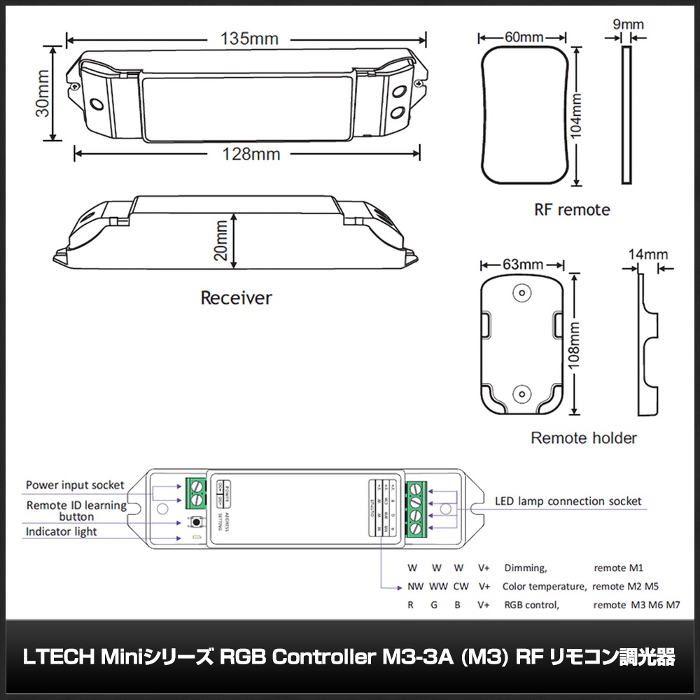 LTECH Mini���꡼�� RGB Controller M3-3A (M3) RF ��⥳��Ĵ����