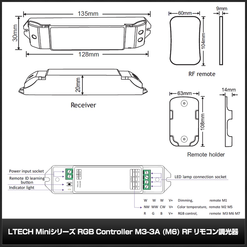 LTECH Mini���꡼�� RGB Controller M3-3A (M6) RF ��⥳��Ĵ����