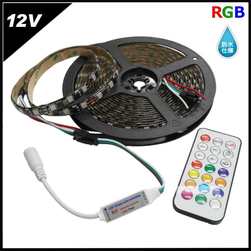 ή���LED�ơ��ץ饤�� �ɿ� RGB 12V 5m ���١��� RF��⥳���դ� 5050SMD 366�⡼�����