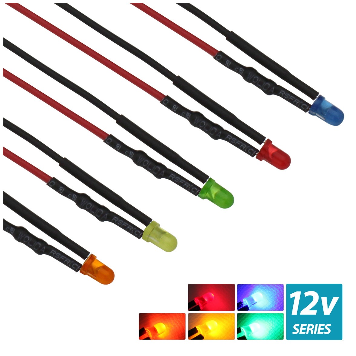 LED ȯ������������ 3mm ˤ�Ʒ� 12V���� ���դ� ���顼��� �����֥�18cm 10��