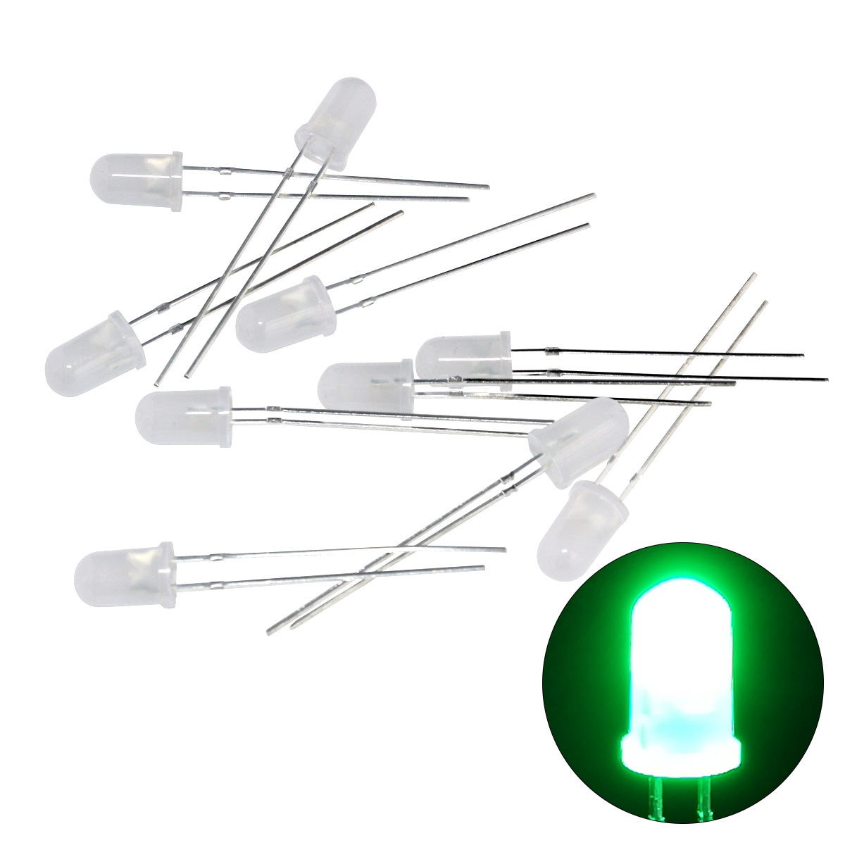 LED ȯ������������ 5mm ˤ�Ʒ� �п� ���򿧥�� 2000-3000mcd 517-520nm 3.0-3.2V 100��
