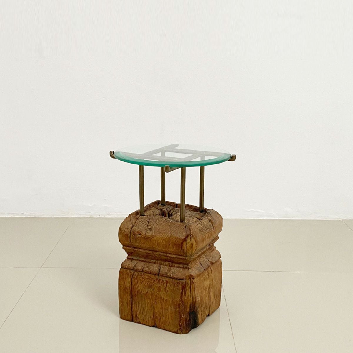 古木ガラス サイドテーブル(W30)ナチュラル