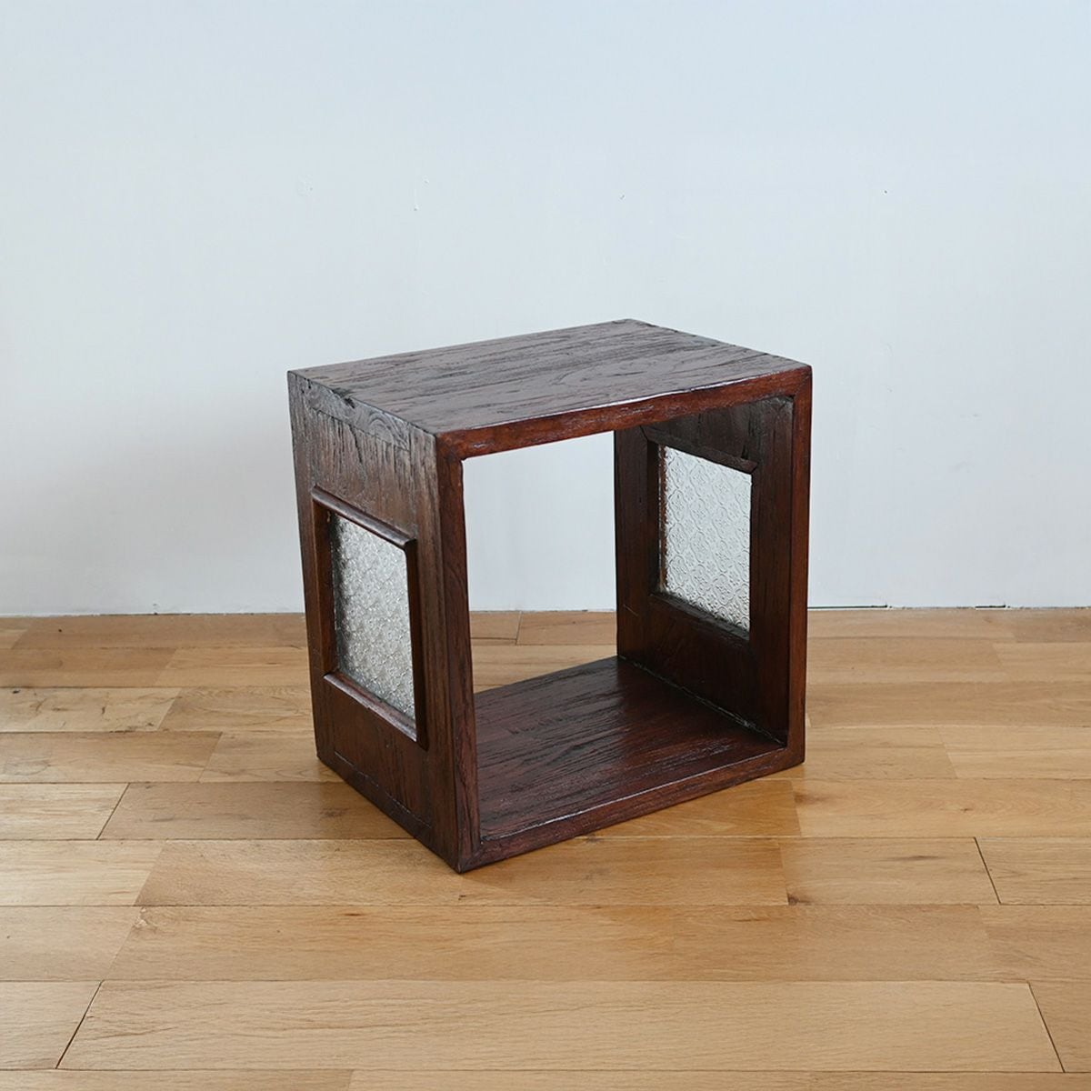 UKKO/チーク古材 キューブボックス(サイドガラスタイプ)(ブラウン)