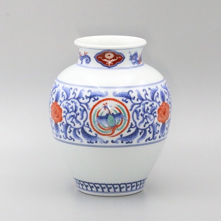 花瓶 染錦 牡丹唐草龍鳳凰文 商品画像1