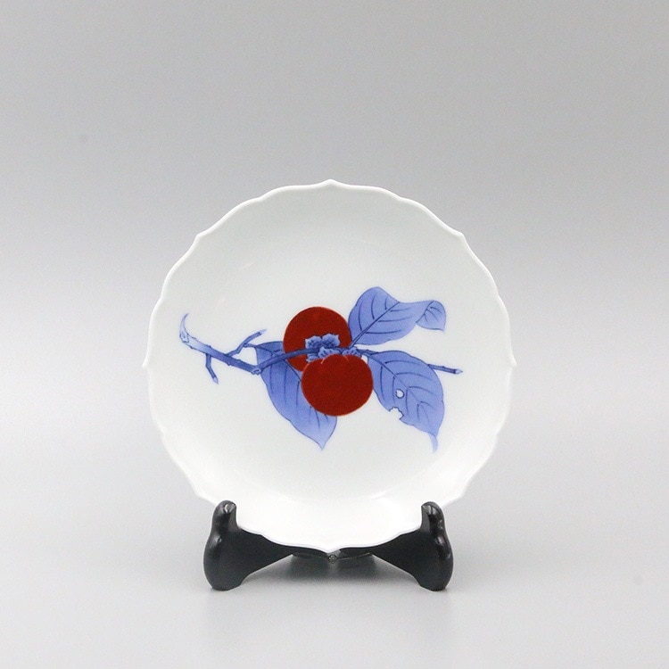 額皿 6寸縁立 染錦柿文 | 額皿 | 柿右衛門窯公式オンラインショップ