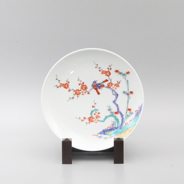 額皿 7寸 縁立 梅竹鳥文