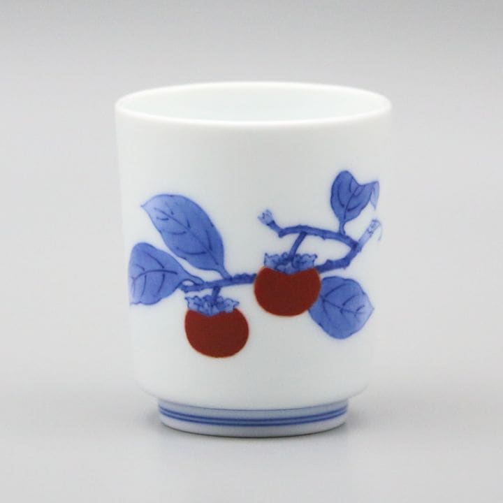 湯呑 蓋なし(衝立小) 染錦柿文
