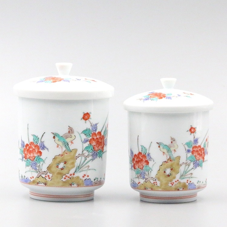 組湯呑 外蓋 牡丹鳥文