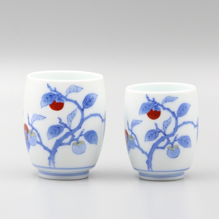 組湯呑 蓋なし 染錦 柿文 | 湯呑 | 柿右衛門窯公式オンラインショップ