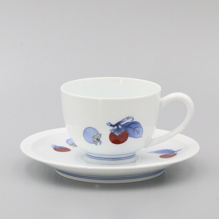 紅茶碗 丸形深 染錦柿文