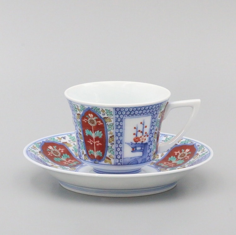 珈琲碗 角形 染錦松竹梅地文