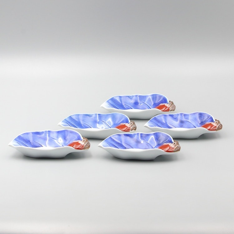 皿 染錦 柿葉形