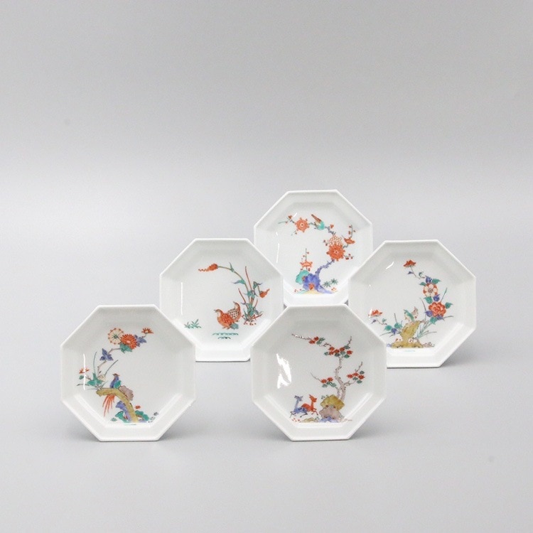 小皿 八角 絵変わり（花鳥文） 商品画像1