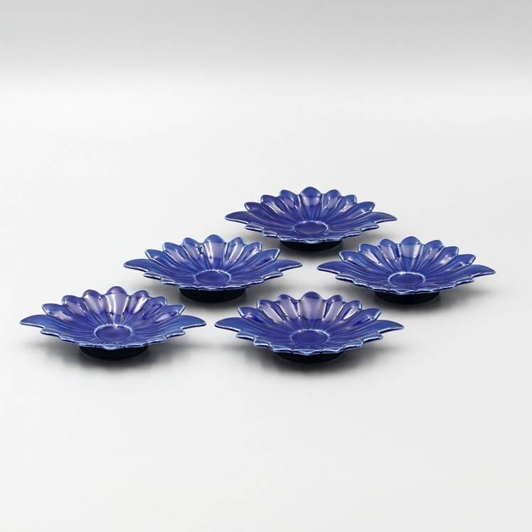 皿　瑠璃　菊花形 商品画像1
