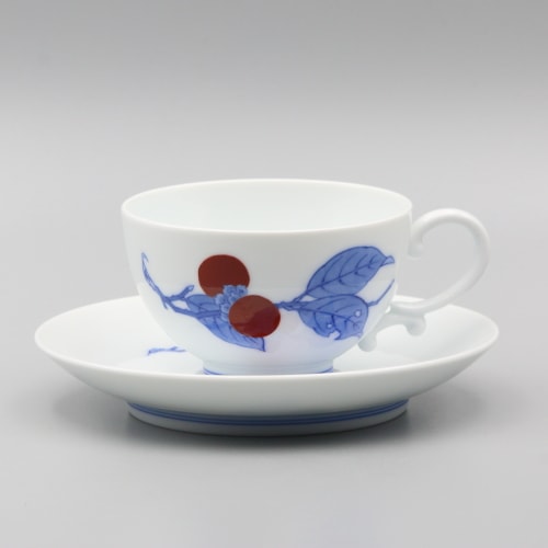 紅茶碗 丸形 染錦柿文