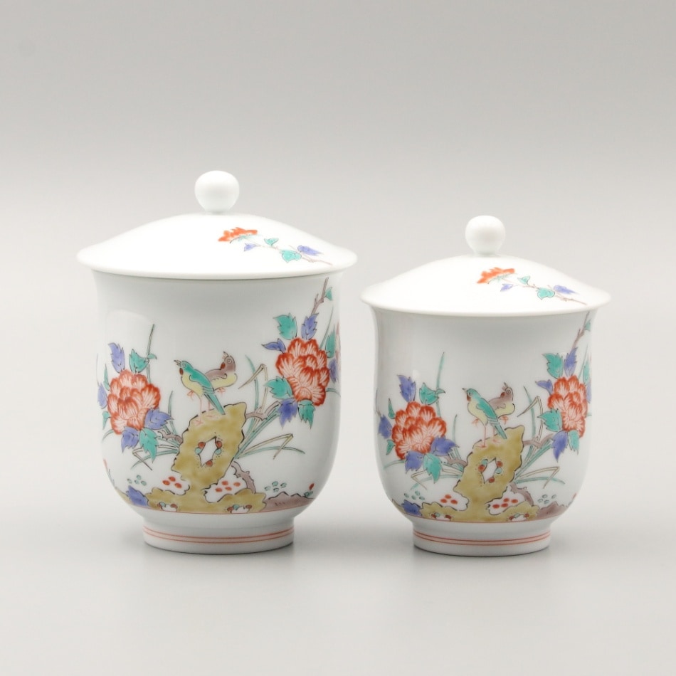 組湯呑 内蓋 牡丹鳥文