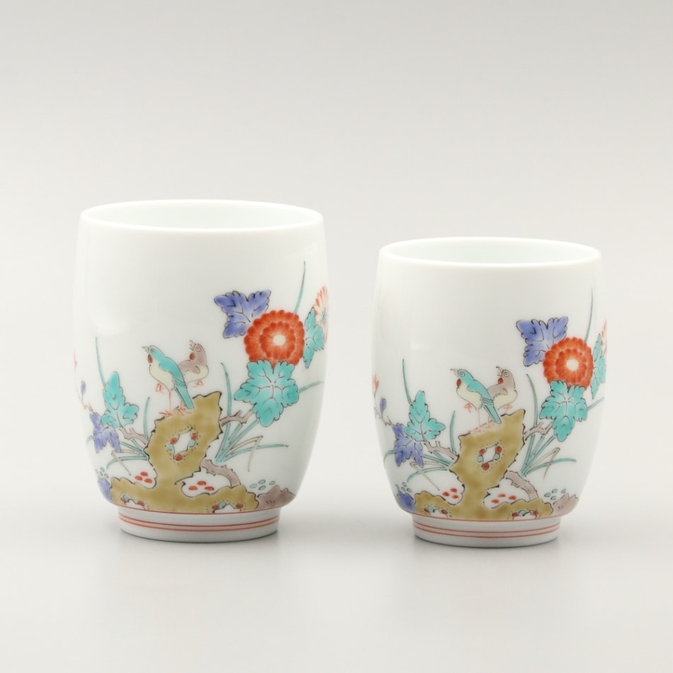 組湯呑　蓋なし　菊鳥文