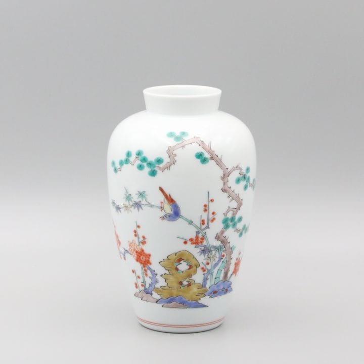 花瓶 6寸 松竹梅鳥文