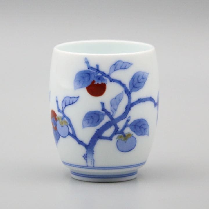 湯呑 蓋なし小 染錦柿文 商品画像1