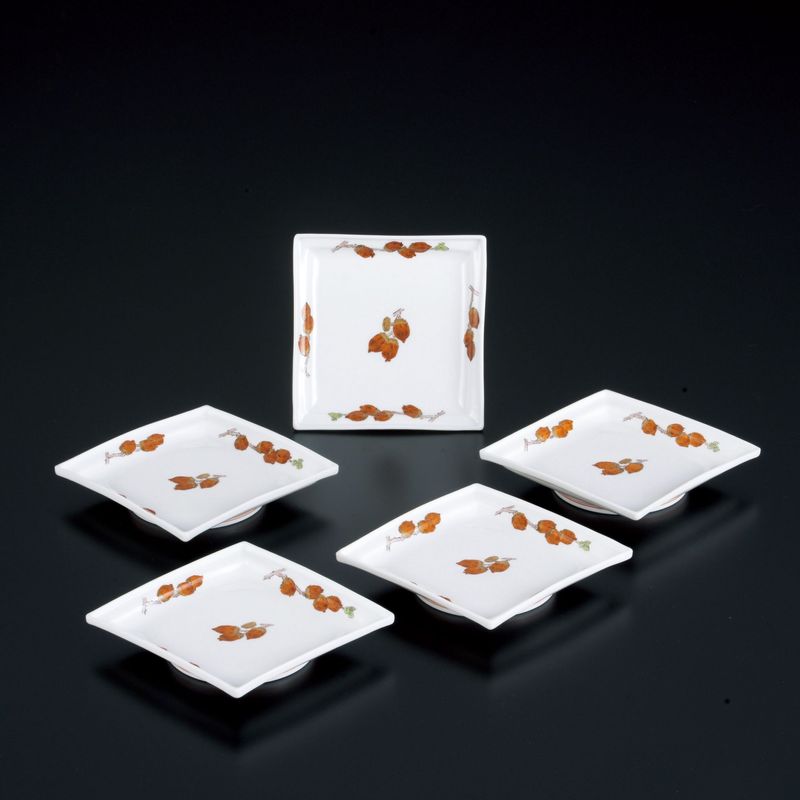 10.　濁手　団栗文　角皿揃