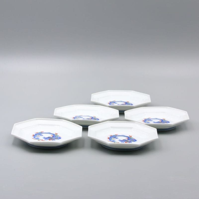 小皿 八角 染錦龍文