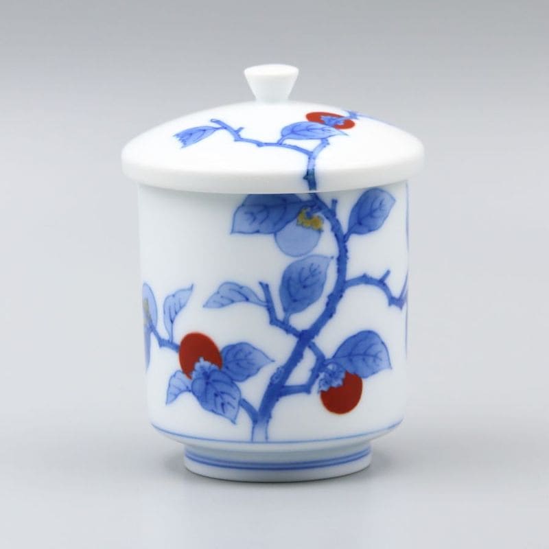 湯呑 外蓋小 染錦柿文