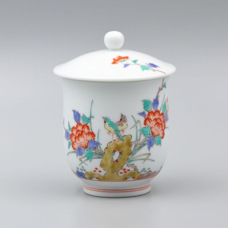 湯呑 内蓋小 牡丹鳥文