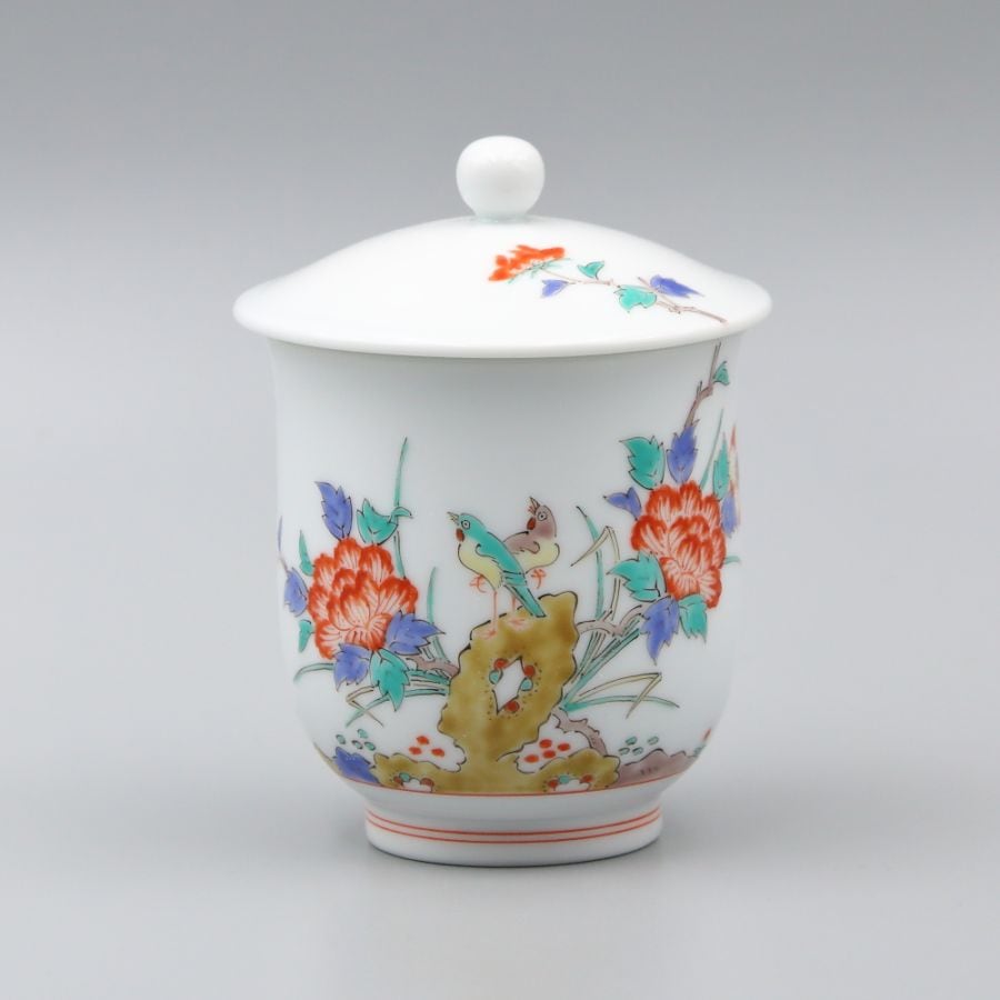 湯呑 内蓋小 牡丹鳥文