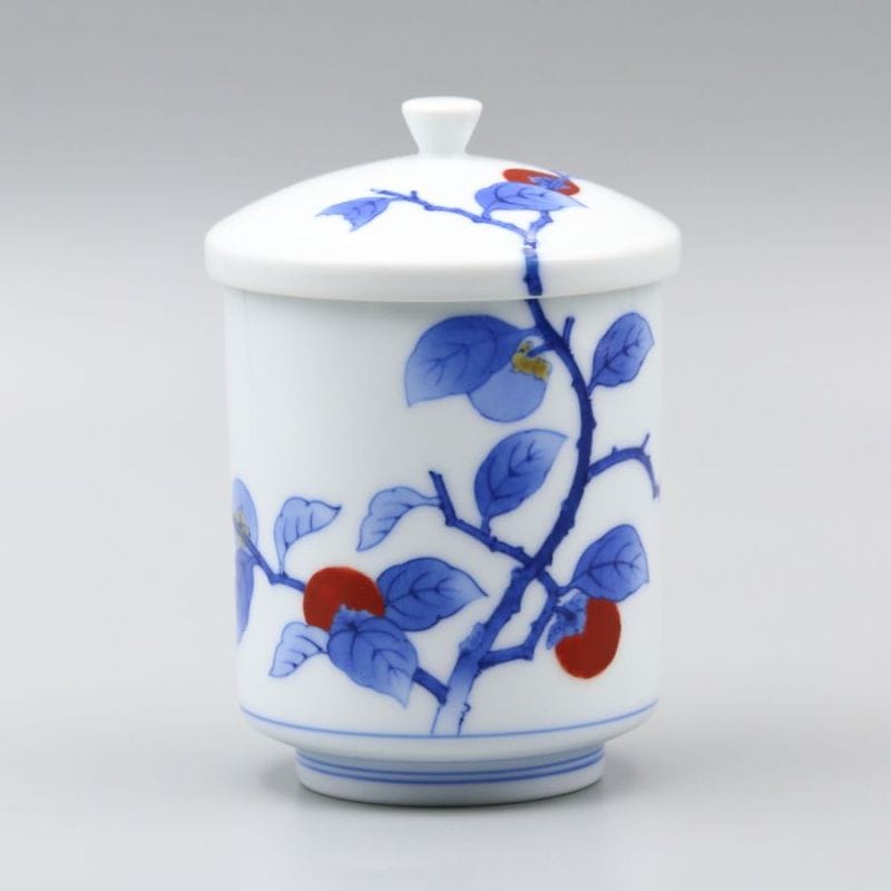 湯呑 外蓋特大 染錦 柿文